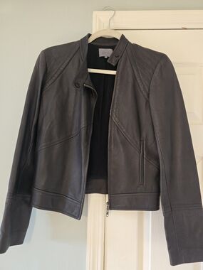 Leather Moto Jacket in Charcoal by Bayview